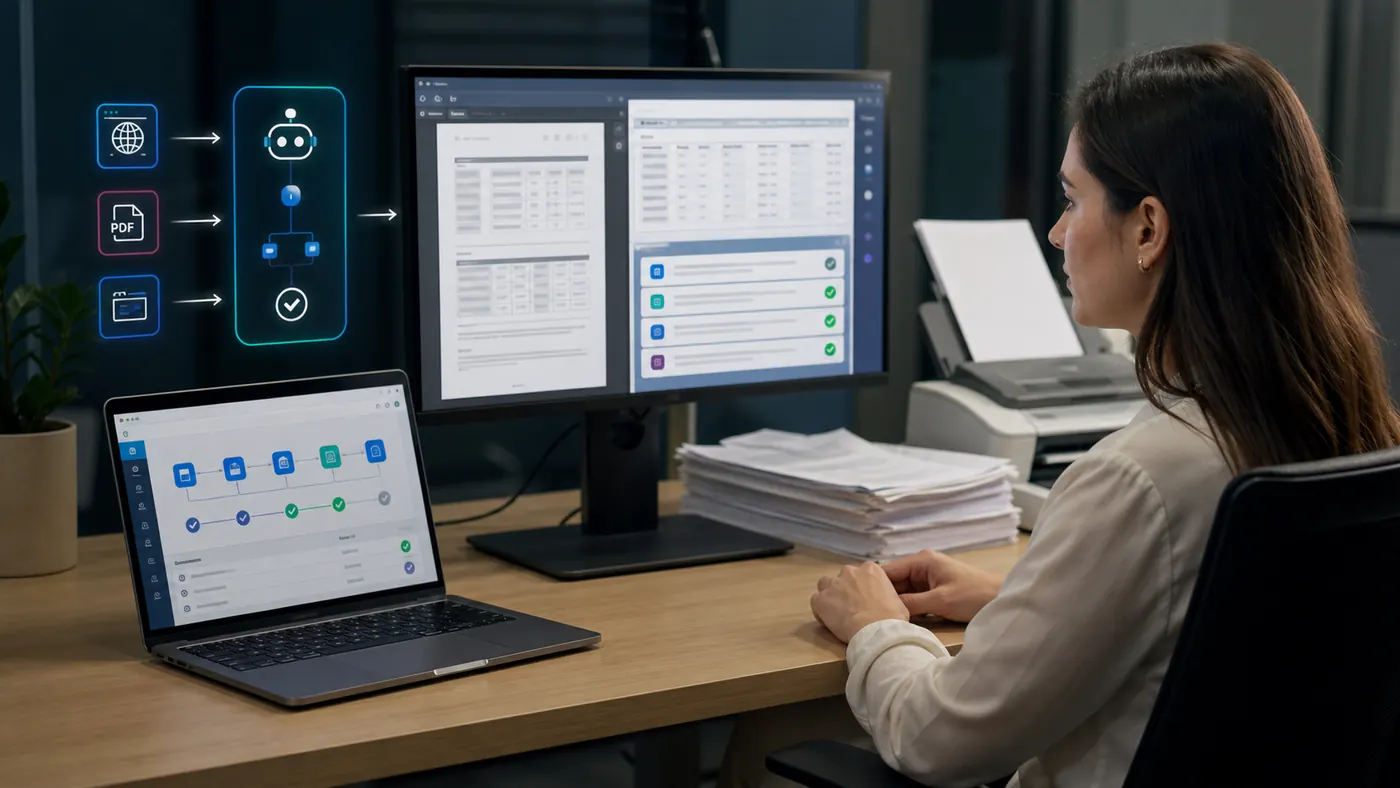 Extração & RPA: Automatiza coleta de dados em sistemas, portais e documentos quando não há API disponível.